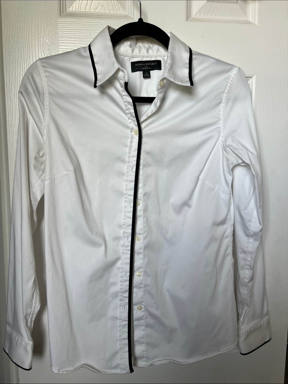 Banana Republic White Shirt with Black Piping Trim